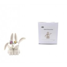 OYLZ Ceramic Rabbit Bunny Jewelry Ring Holder,Engagement Ring and Wedding Ring Holder Stand Display 