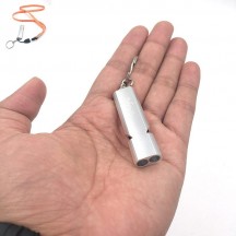 Aluminum Double Tube Survival Hiking Whistle Silver Color