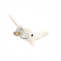 OYLZ Adorable Ceramic Narwhal Ring Holder,Engagement Ring and Wedding Ring Display Holder Stand 
