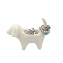 OYLZ Adorable Ceramic Puppy Dog Ring Holder Jewelry Trinket Holder Home Decoration 