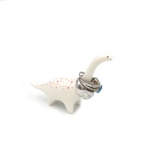 	OYLZ Adorable Little Ceramic Dinosaur Jewelry Ring Holder with Pink Heart Spot 